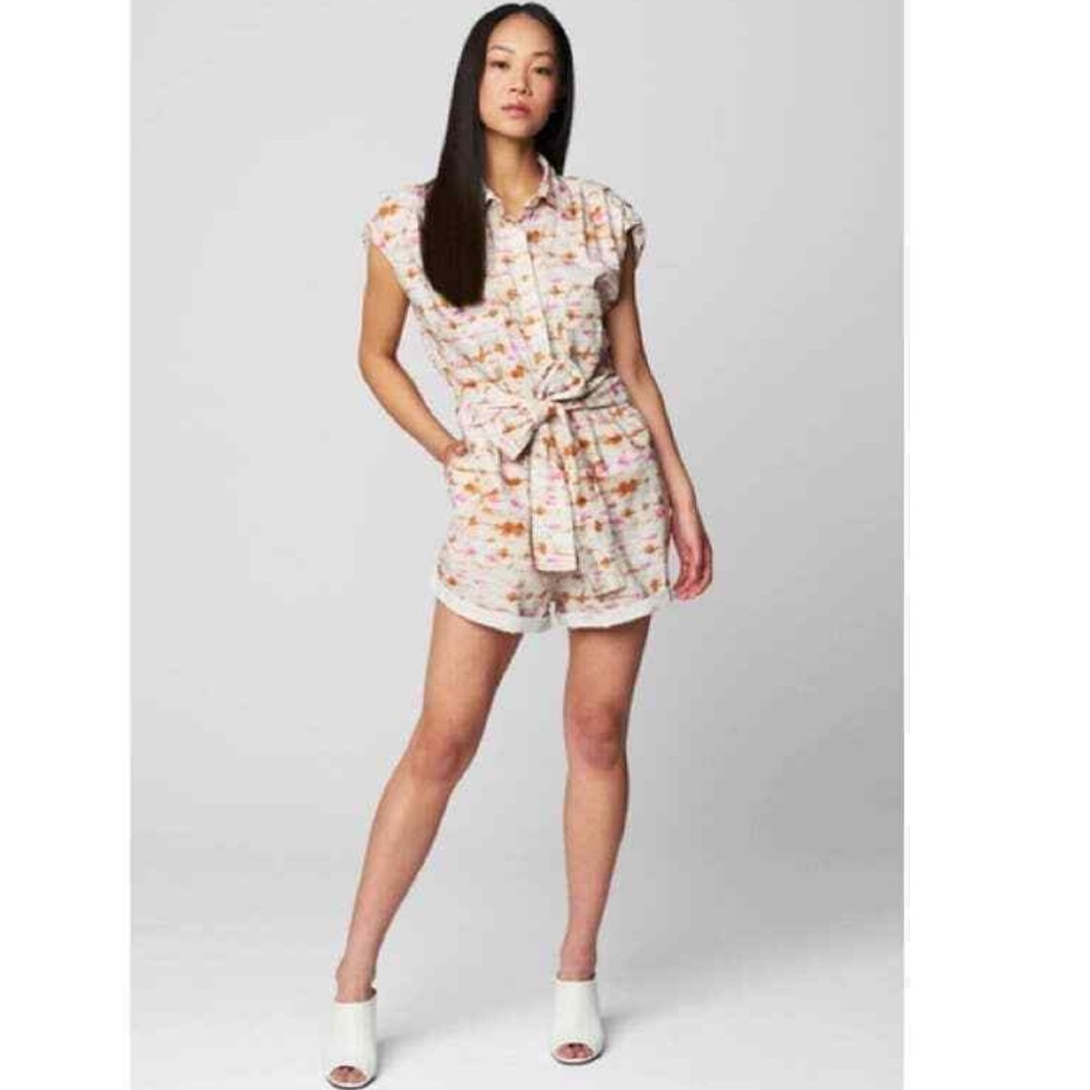 Blank NYC Cream Pink Orange Tie-Dye Belted Romper Size Small